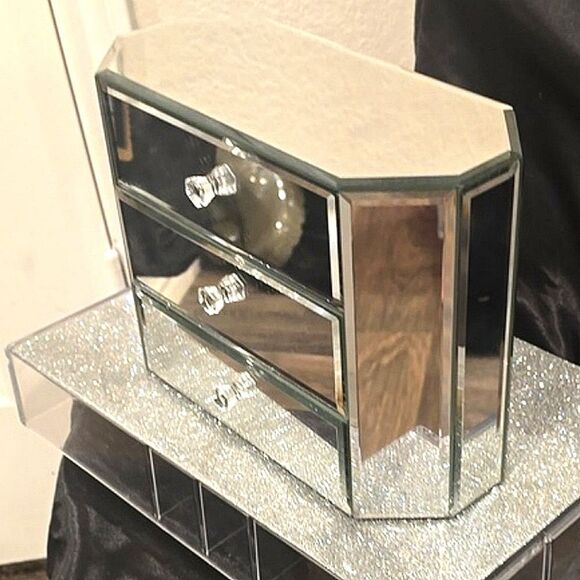 American Atlier Oblong Octagon 3-Drawer Mirror Jewelry Storage Box - Picture 5 of 10